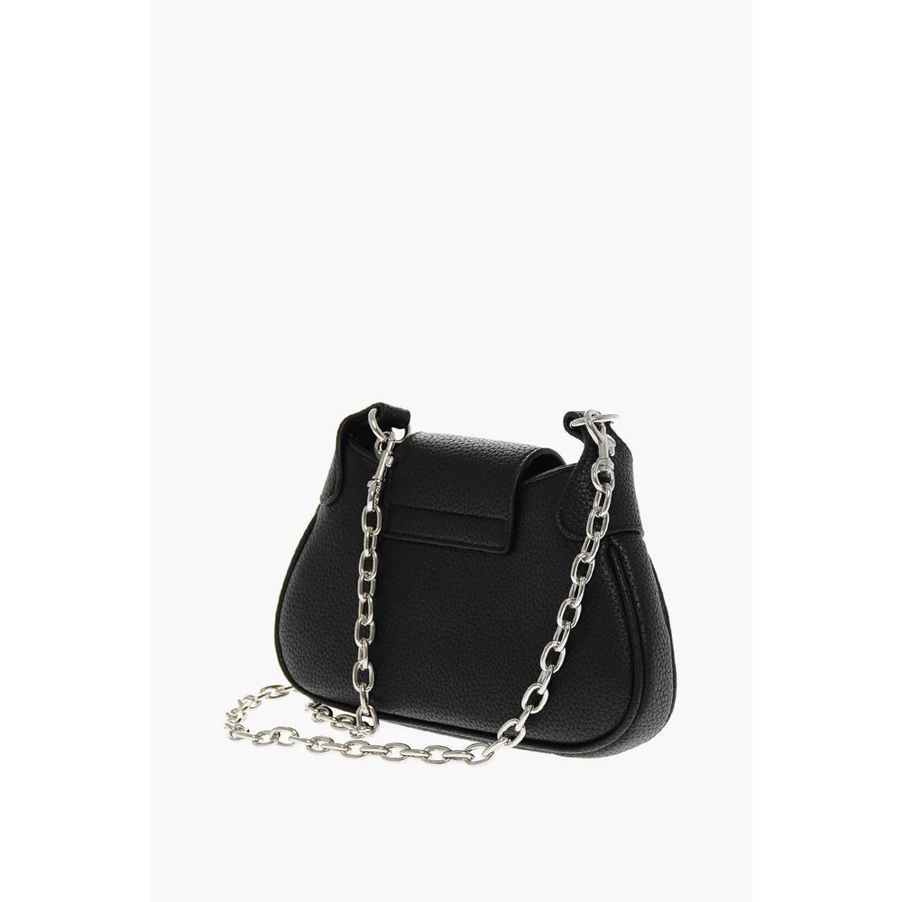Versace Log Hobo Bag Black Faux with Textured Silver Leather